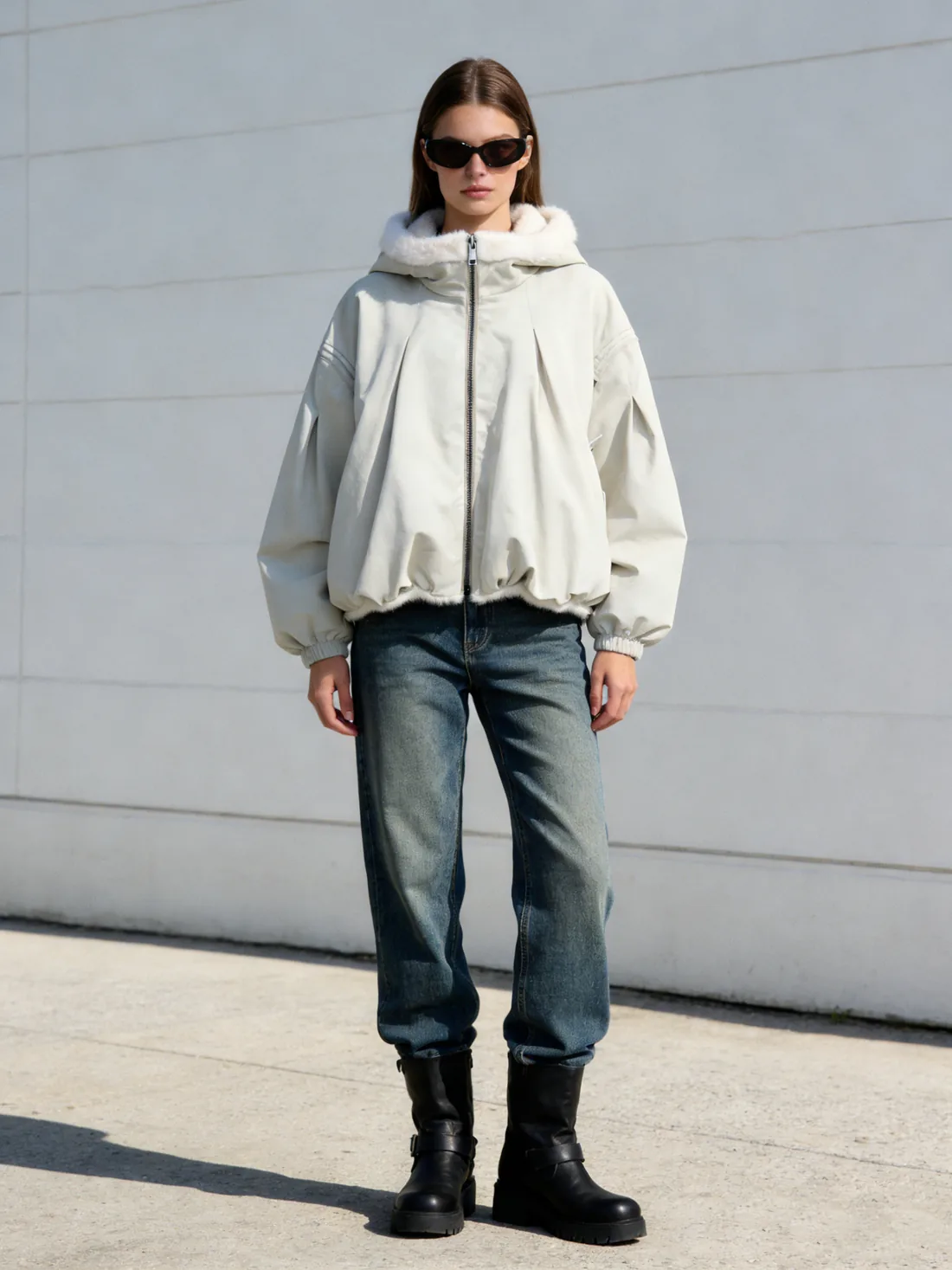 Silver Gray Plush Coat styled as fashion outerwear