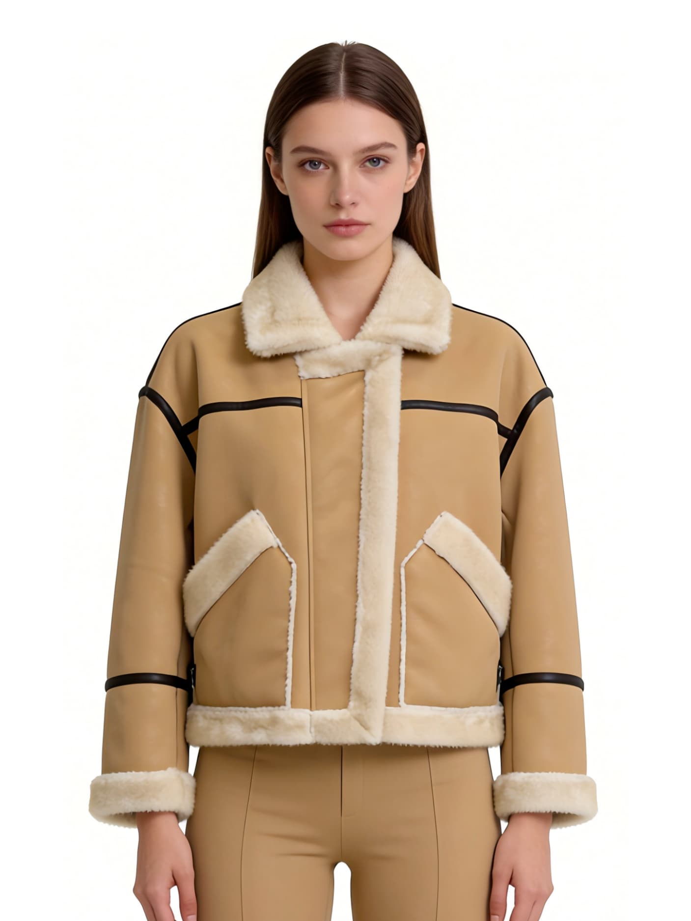 Tan Shearling Coat JC016
