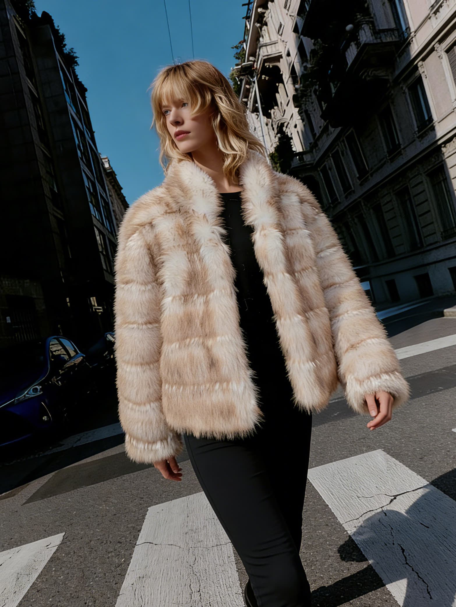 Cream Fur Midi Coat styled on model