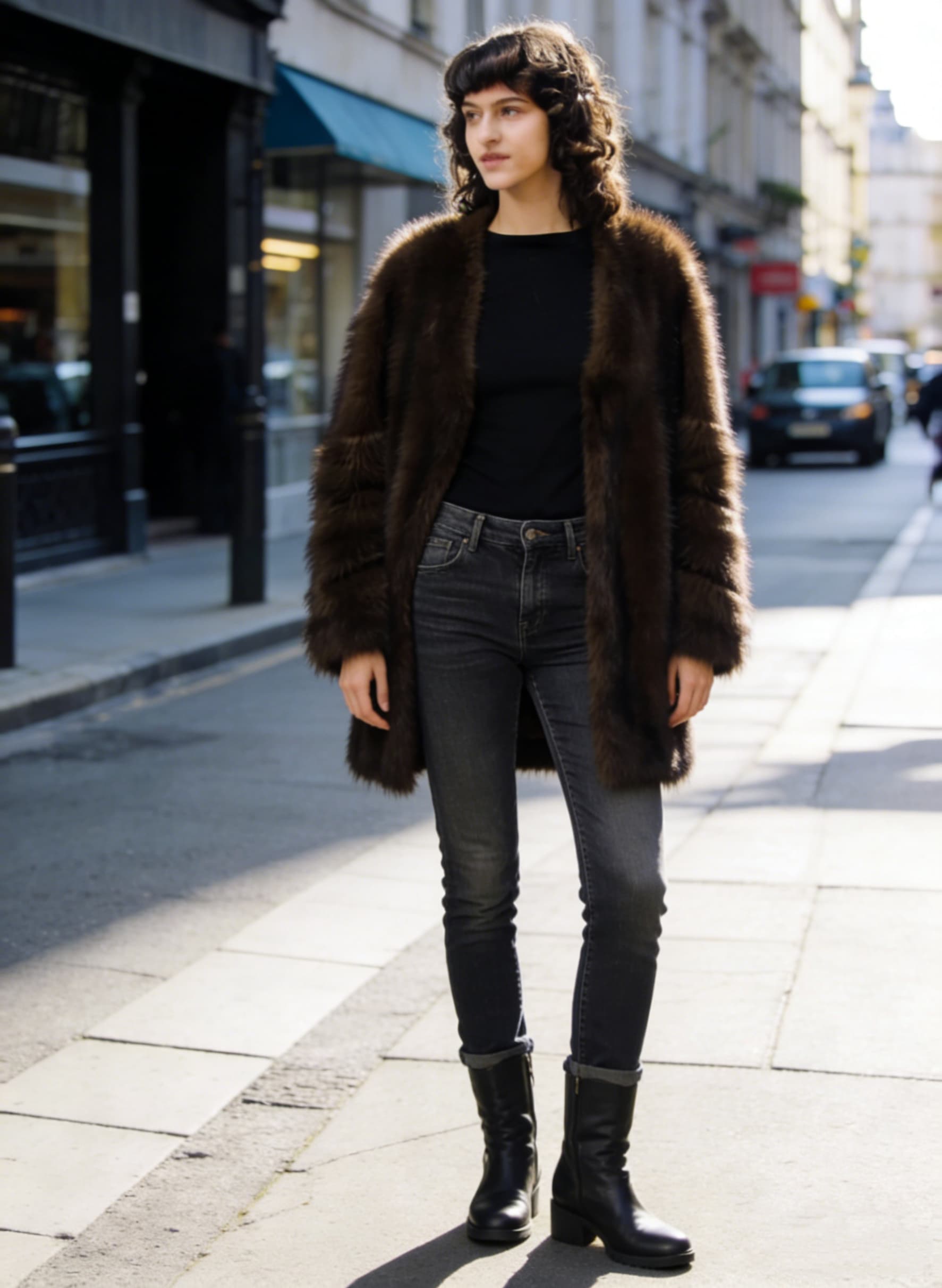 Brown Fur Collar Coat styled on model