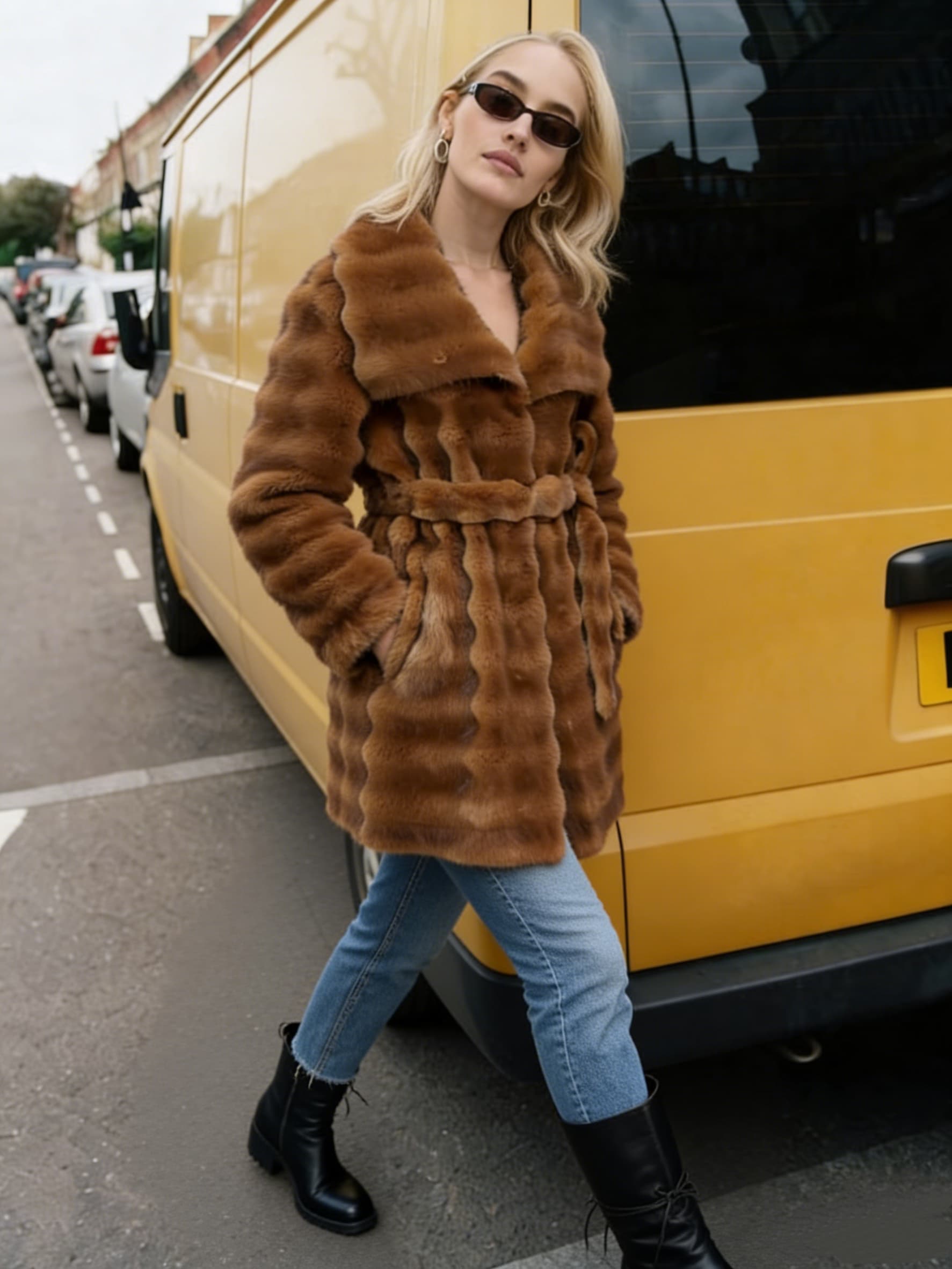 Pumpkin Orange Coat styled on model