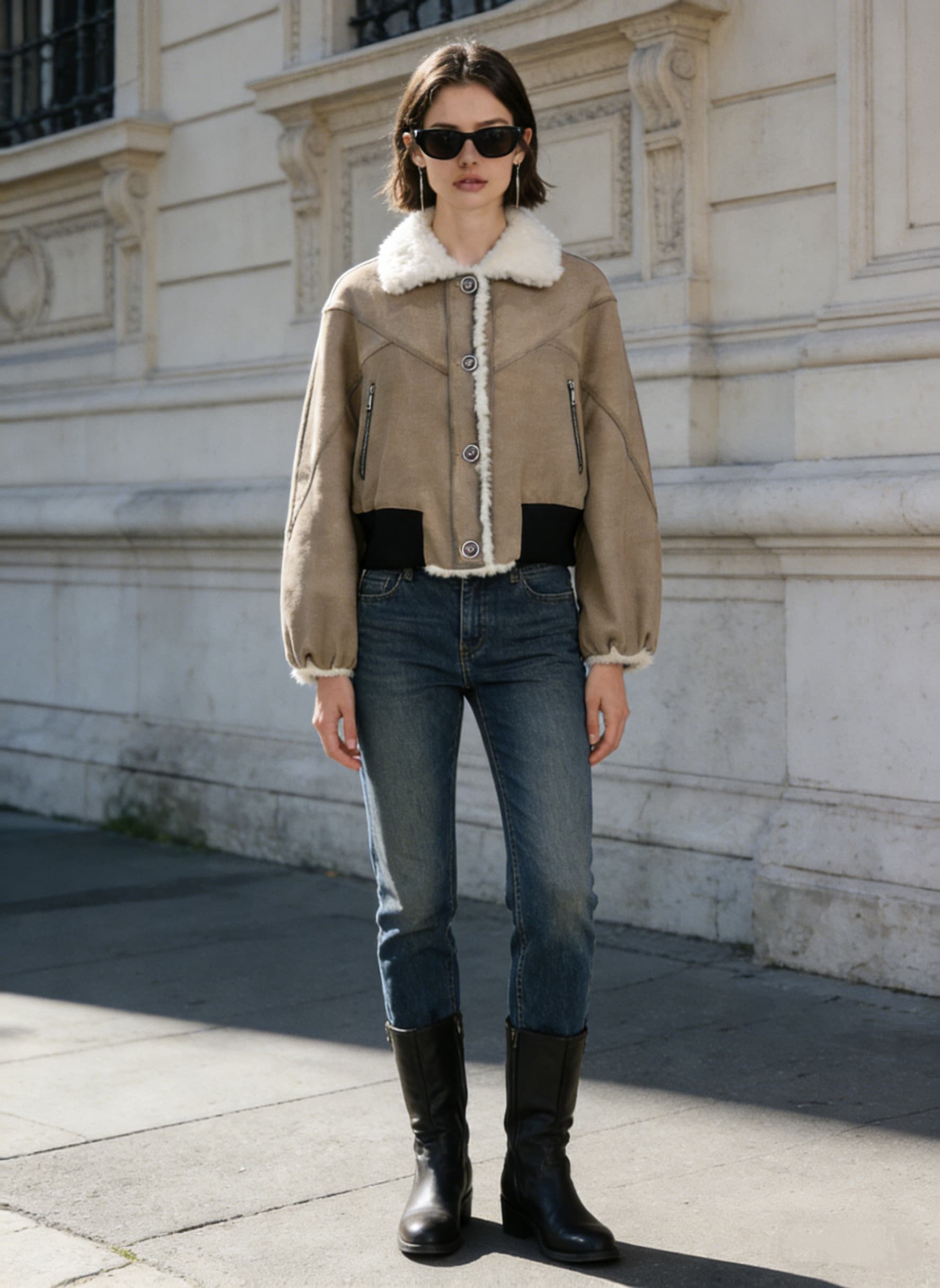 牛仔蓝双面穿外套 styled on model