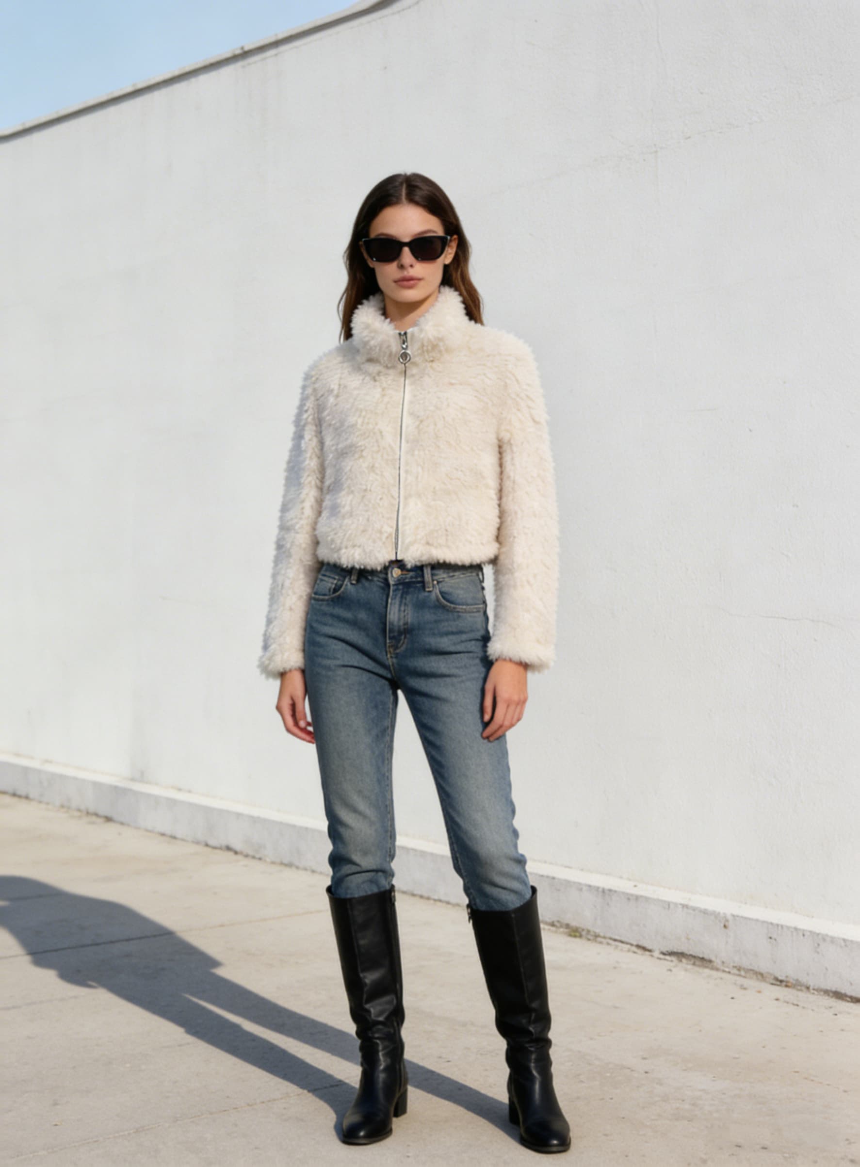 White Midi Fur Coat styled on model