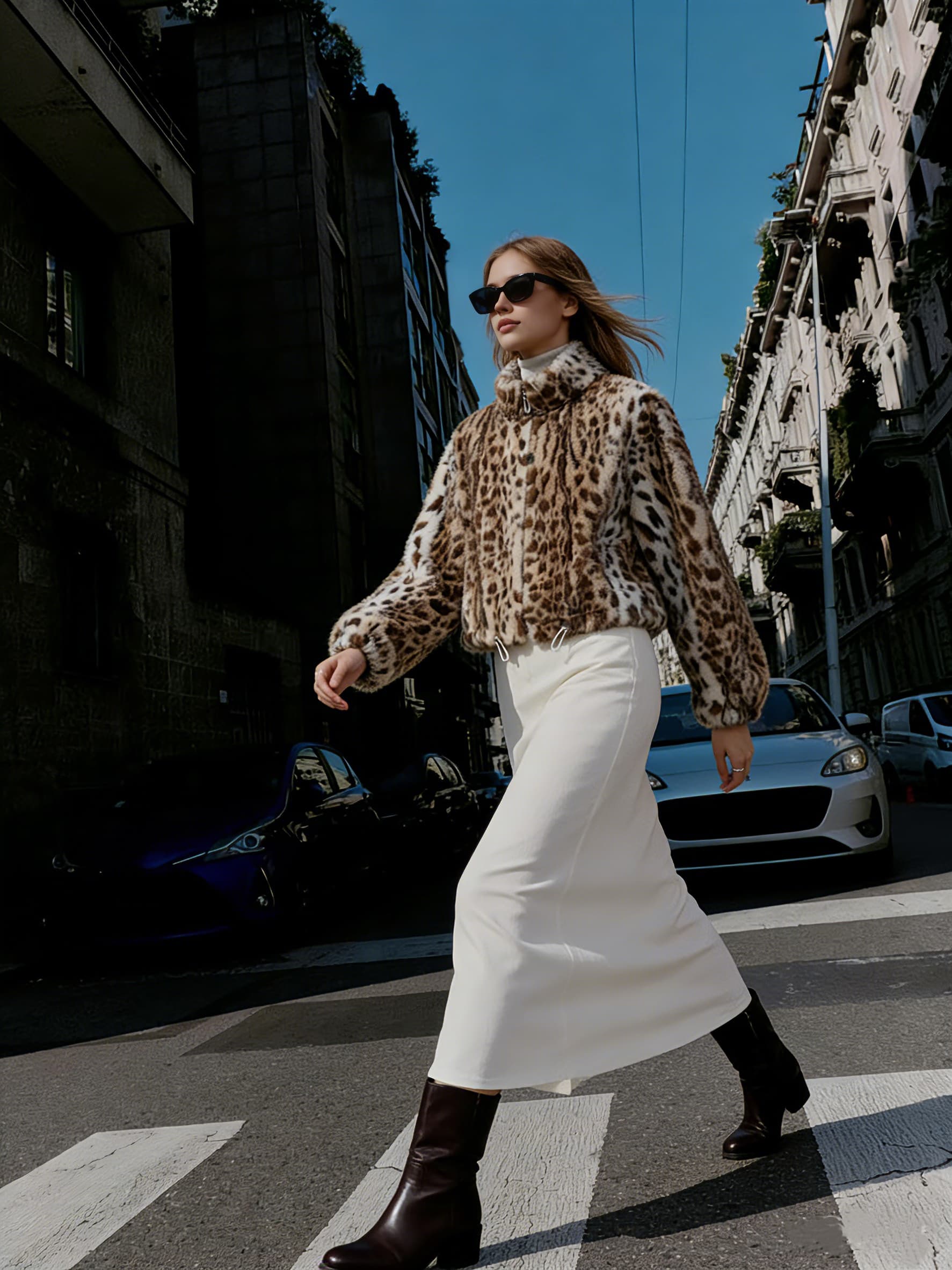 Leopard Print Fur Coat styled on model
