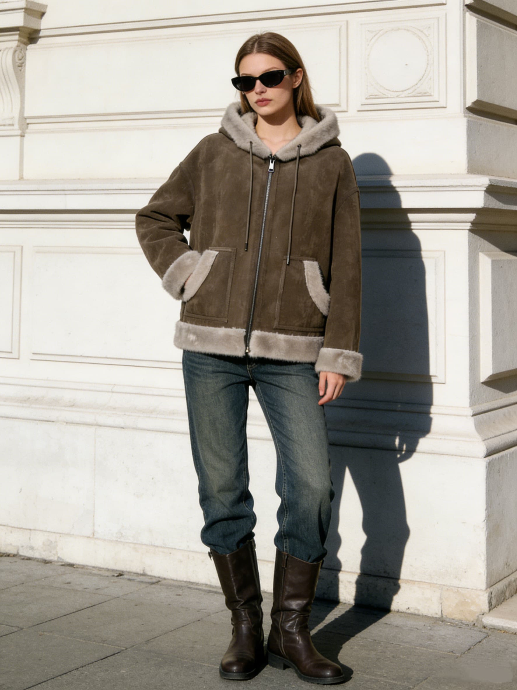 Suede Reversible Jacket styled on model
