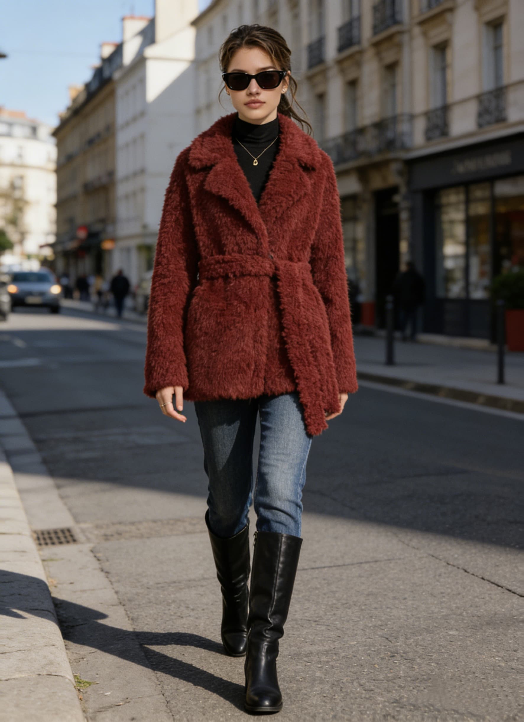 Brown & Red Fur Vest styled on model