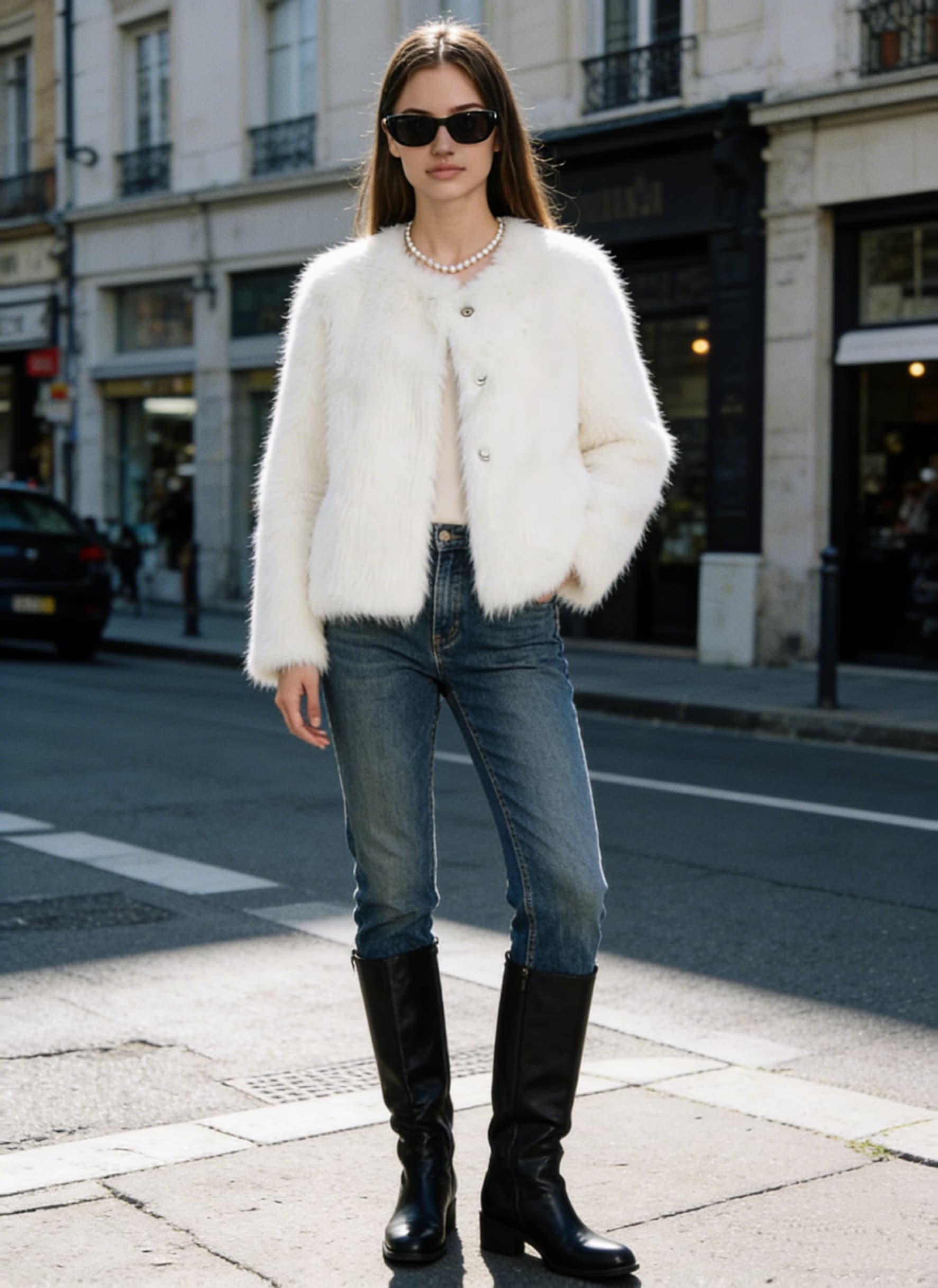 White Fur Midi styled on model